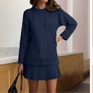 2 for $30 sale: Navy blue cable knit sweater/ dress with pleated chiffon skirt